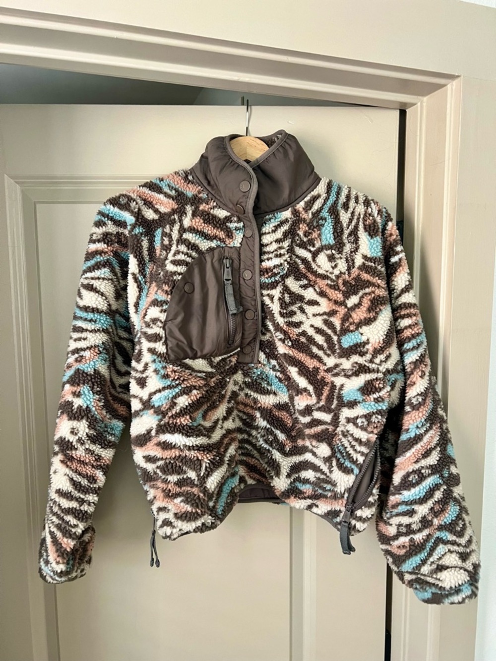 FP Movement by Free People Brown, Cream & Blue Sherpa Pullover